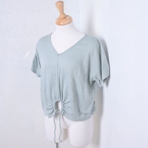 Pink Rose | Mint green womans t shirt with key hoke tie up